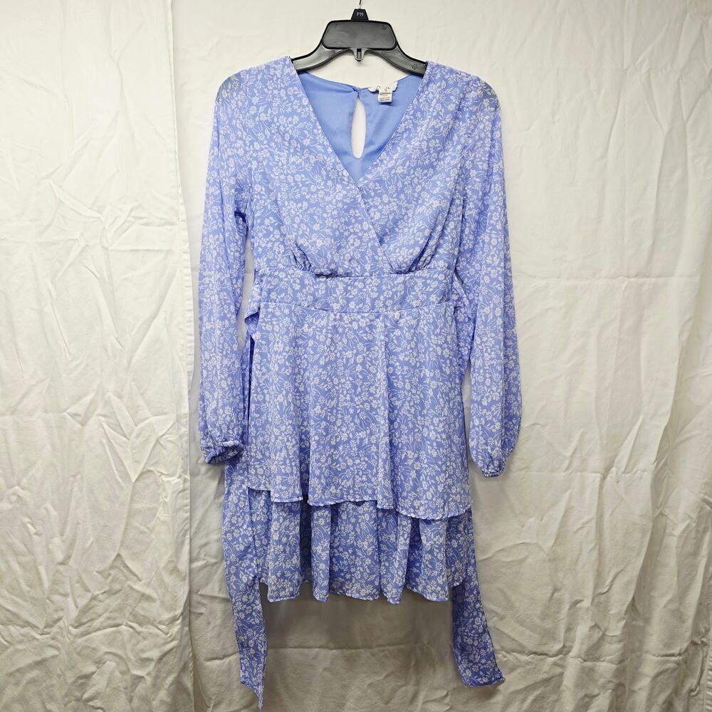 Japna Floral Mini Dress Chiffon Light Blue Floral Summer Cottagecore Small